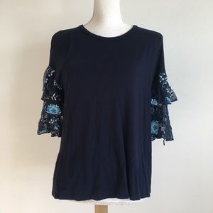 Anthropologie | cloth & Stone navy ruffle sleeve top